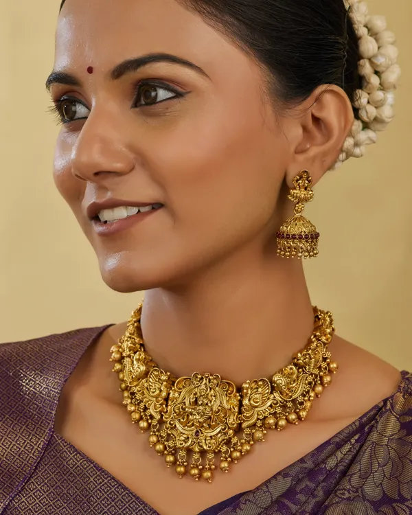 3D_Temple_Design_Antique_Gold_Plated_Necklace_Set_with_Jhumka_Earrings_for_Women