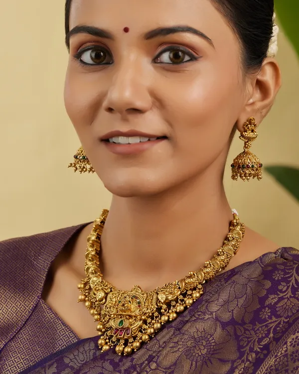3D_Temple_Design_Antique_Gold_Plated_Necklace_Set_with_Jhumka_Earrings_for_Women