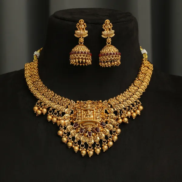 3D_Temple_Design_Antique_Gold_Plated_Necklace_Set_with_Jhumka_Earrings_for_Women