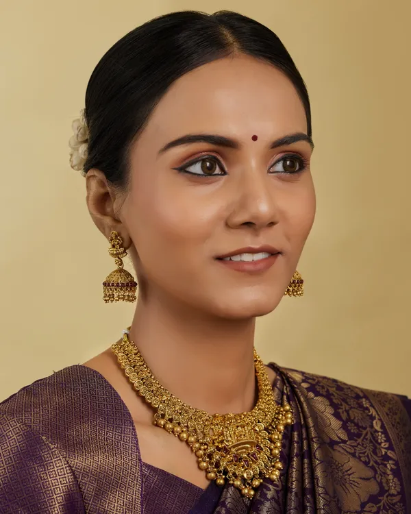 3D_Temple_Design_Antique_Gold_Plated_Necklace_Set_with_Jhumka_Earrings_for_Women