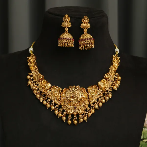 3D_Temple_Design_Antique_Gold_Plated_Necklace_Set_with_Jhumka_Earrings_for_Women