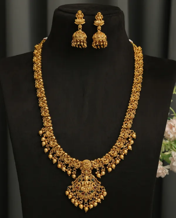 3D_Temple_Jewellery_Combo_Set_for_Women_with_Layered_Haram,_Choker_Necklace_and_Jhumka_Earrings