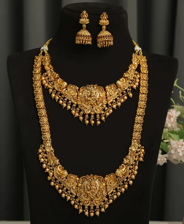 3D_Temple_Jewellery_Combo_Set_for_Women_with_Layered_Haram,_Choker_Necklace_and_Jhumka_Earrings