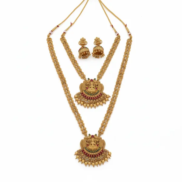 Classic_Pearl_Gold_Plated__Long_Haram_combo_temple_jewellery_Necklace_Set_With_Earrings_For_Women