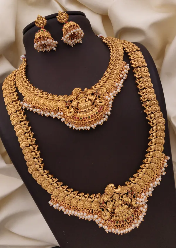 Vihaa Jewellery Classic Pearl Gold Plated Long and short combo of