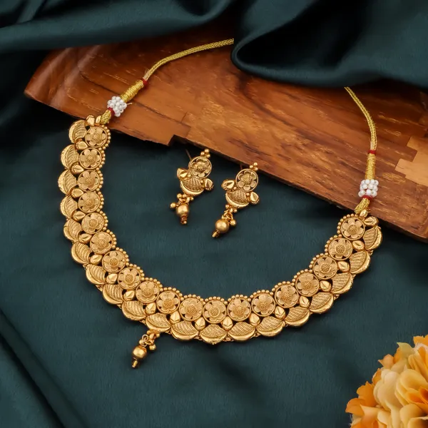 Vihaa Jewellery Classic Pearl Gold Plated Necklace Set With Earrings ...