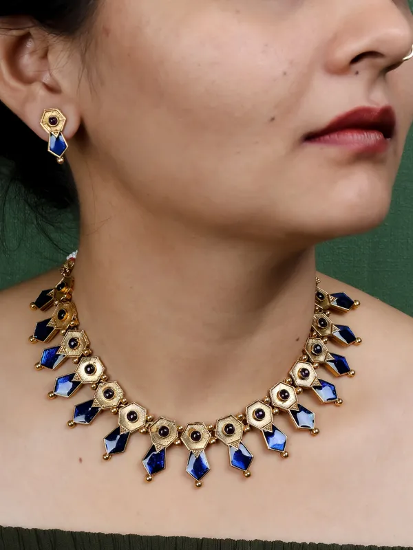 Gold_Plated_Traditional_Temple_Choker_Necklace_Wedding_Party_Stylish_Jewellery_Set_for_Women