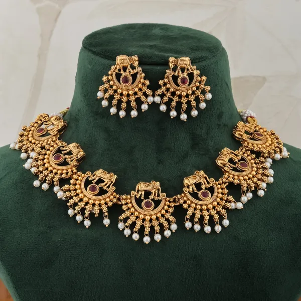Vihaa Jewellery Gold Plated Traditional Temple Choker elephant