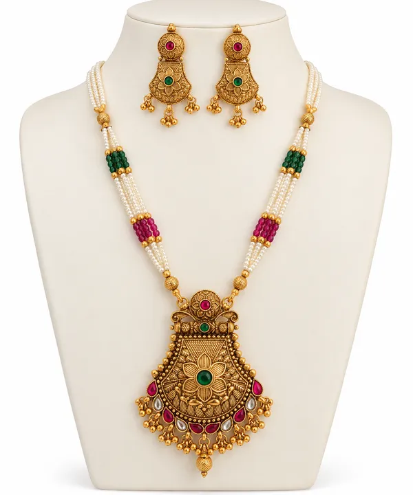 Traditional_Gold_Plated_Temple_Necklace_Set_with_Green_&_Ruby_Stones_and_Pearl_Beads