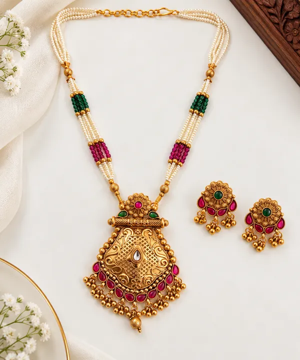 Traditional_Temple_Jewellery_Long_Necklace_Set_with_Green_&_Pink_Beads,_Pearl_Strands_and_Antique_Gold_Pendant_for_Women