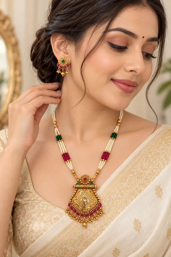 Traditional_Temple_Jewellery_Long_Necklace_Set_with_Green_&_Pink_Beads,_Pearl_Strands_and_Antique_Gold_Pendant_for_Women