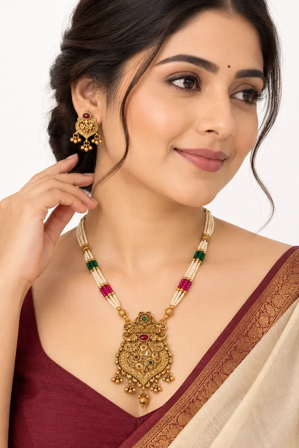 Traditional_Temple_Jewellery_Pearl_Necklace_Set_with_Green_&_Pink_Beads,_Gold-Tone_Pendant_&_Matching_Earrings