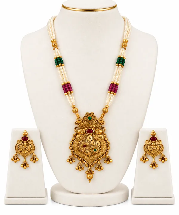 Traditional_Temple_Jewellery_Pearl_Necklace_Set_with_Green_&_Pink_Beads,_Gold-Tone_Pendant_&_Matching_Earrings