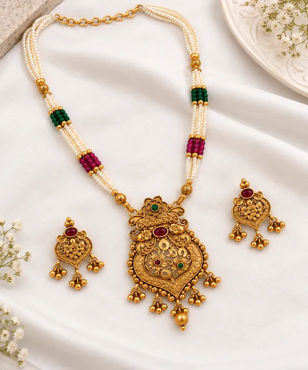 Traditional_Temple_Jewellery_Pearl_Necklace_Set_with_Green_&_Pink_Beads,_Gold-Tone_Pendant_&_Matching_Earrings
