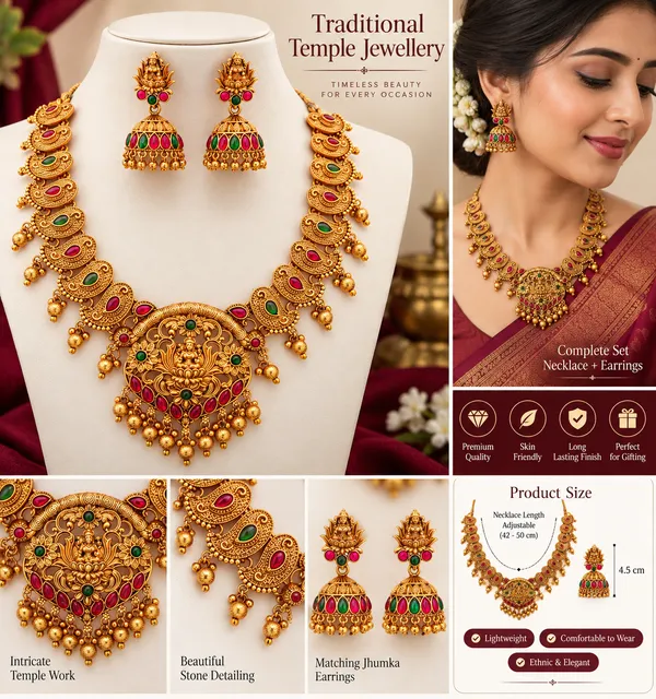 Traditional_Temple_Necklace_Set_with_Goddess_Pendant_&_Ruby_Green_Stone_Work