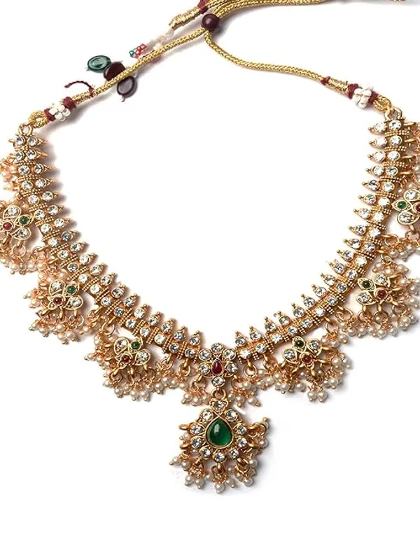Classic_Pearl_Gold_Plated_temple__Necklace_Set_With_Earrings_For_Women