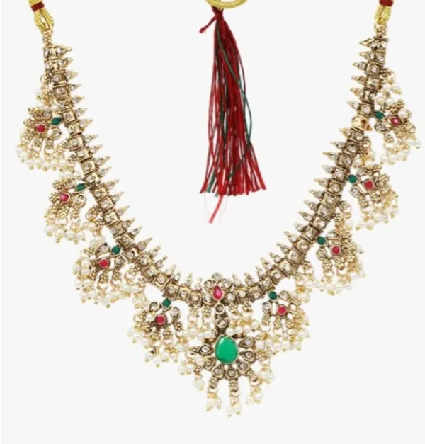 Classic_Pearl_Gold_Plated_temple__Necklace_Set_With_Earrings_For_Women