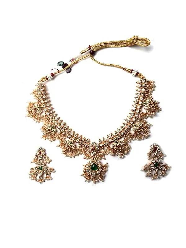Classic_Pearl_Gold_Plated_temple__Necklace_Set_With_Earrings_For_Women