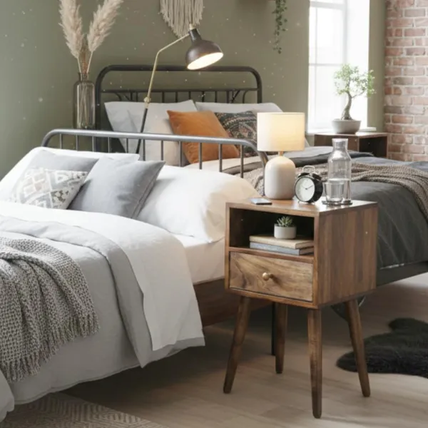 Premium_Quality_Wood_Bedside_Table_With_Drawer_And_Shelf