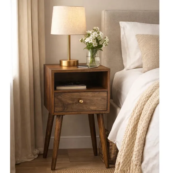 Premium_Quality_Wood_Bedside_Table_With_Drawer_And_Shelf
