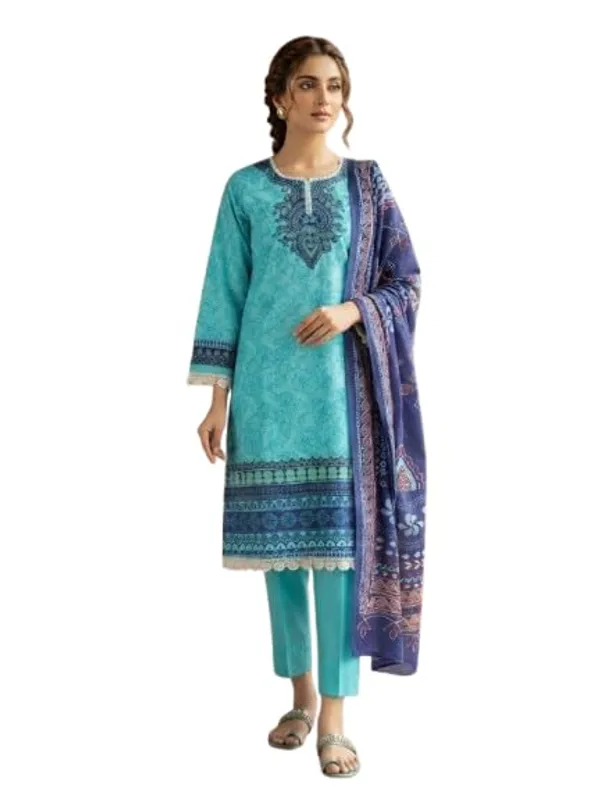 Readymade_Printed_Cotton_Pakistani_Suit_3_Piece_With_Dupatta_Teal_Blue_Colour