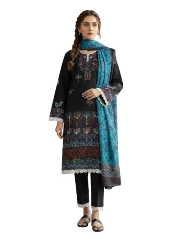 Readymade_Printed_Cotton_Pakistani_Suit_Black_With_Teal_Dupatta_3_Piece_Set