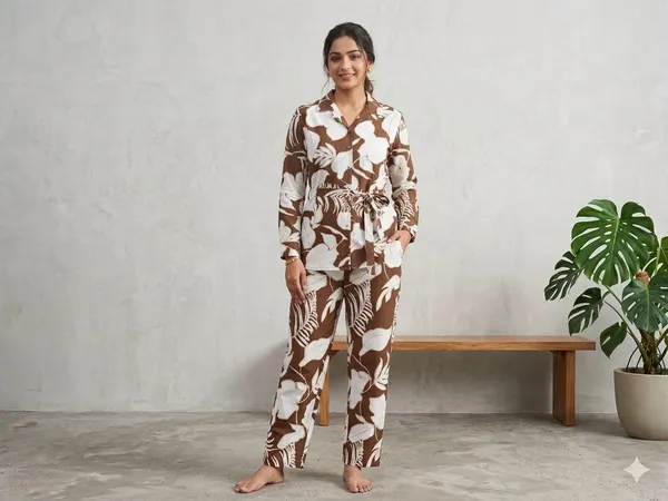 Rayon_Cotton_Printed_Relaxed_Fit_Cord_Set_For_Women_Long_Sleeves_Floral_Print_Belted_Waist_Co_Ord_Set_Full_Length_Trousers