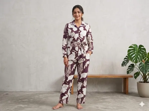 Rayon_Cotton_Printed_Relaxed_Fit_Cord_Set_For_Women_Long_Sleeves_Floral_Print_Belted_Waist_Full_Length_Trousers_Notch_Collar