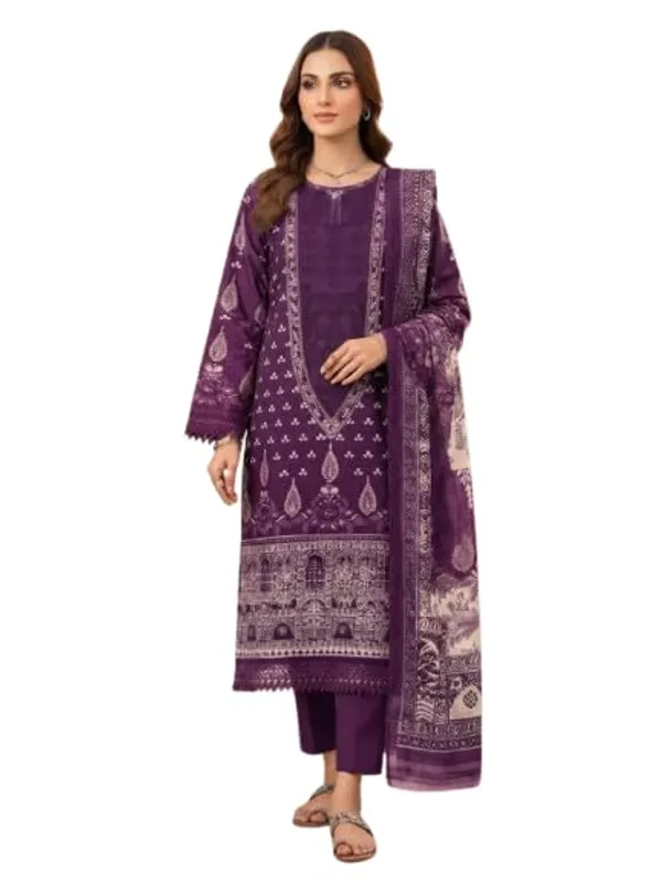 Cotton_Printed_Pakistani_Suit_In_Purple_3_Piece_Set_Dupatta_Included