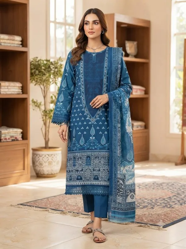 Cotton_Printed_Pakistani_Suit_Blue_Colour_Floral_Print_With_Dupatta