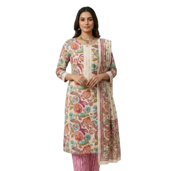 Designer_Pure_Cotton_Unstitched_Suit_With_Lace_Neck_Floral_Print_With_Dupatta_Salwar_Suit_Set_3_4_Sleeves_Ethnic_Wear