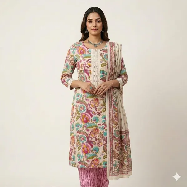 Designer_Pure_Cotton_Unstitched_Suit_With_Lace_Neck_Floral_Print_With_Dupatta_Salwar_Suit_Set_3_4_Sleeves_Ethnic_Wear