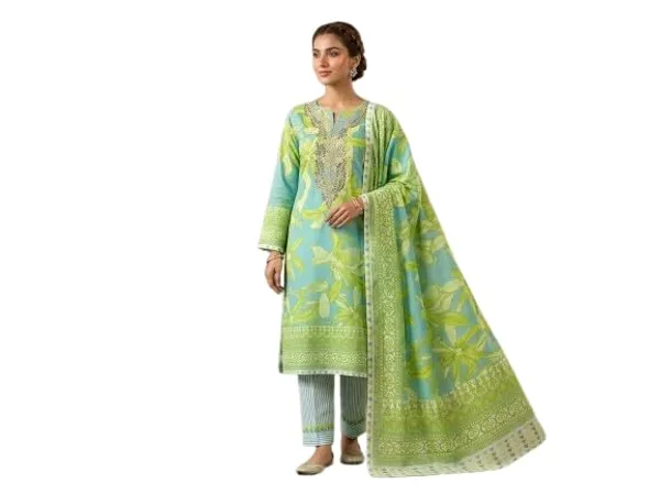 Pure_Cotton_Printed_Unstitched_Suit_With_Neck_Embroidery_Floral_Print_Embroidered_Neckline_Includes_Dupatta_Salwar_Suit_Set_Light_Green_Colour