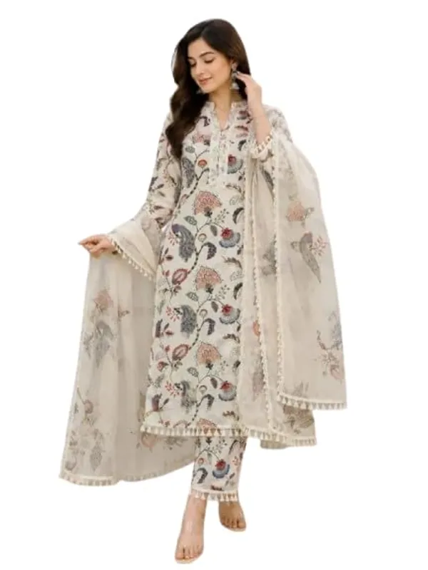 Unstitched_Printed_Cambric_Cotton_Suit_With_Mal_Cotton_Dupatta_Floral_Print_3_Piece_Set_Tassel_Border_Off_White_Colour_Ethnic_Wear