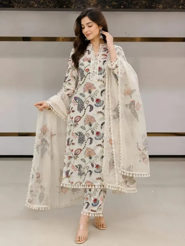 Unstitched_Printed_Cambric_Cotton_Suit_With_Mal_Cotton_Dupatta_Floral_Print_3_Piece_Set_Tassel_Border_Off_White_Colour_Ethnic_Wear