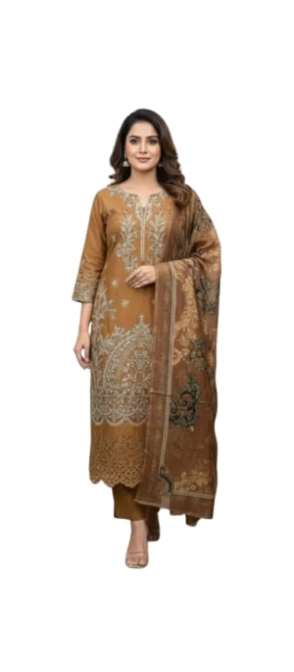 Unstitched_Chikankari_Embroidery_Cotton_Suit_With_Dupatta_Floral_Embroidery_Includes_Dupatta_3_4_Sleeves_Straight_Kurta_Mustard_Brown