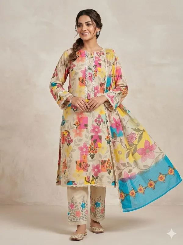 Unstitched_Printed_Pure_Cotton_Suit_With_Thread_Work_Bottom_Floral_Print_With_Dupatta_Thread_Embroidery_Salwar_Suit_Set_Women_S_Ethnic_Wear