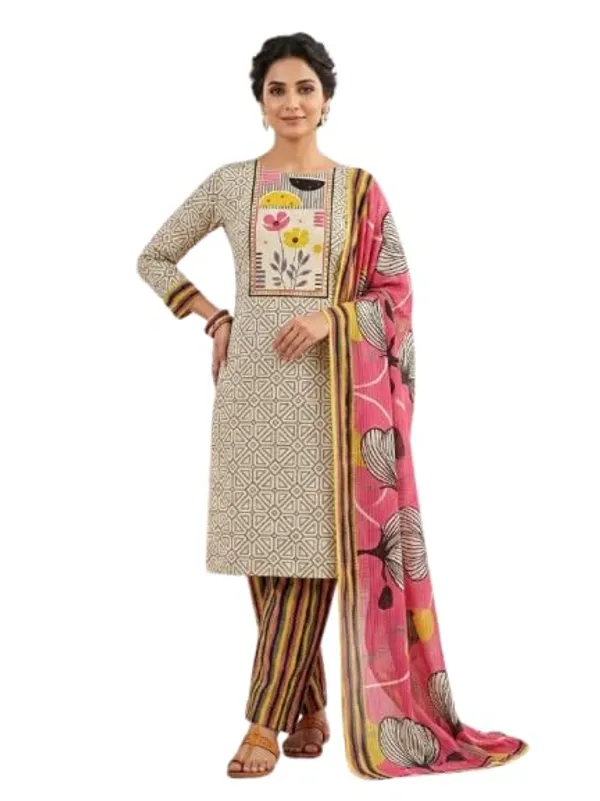 Unstitched_Floral_Print_Pure_Cotton_Suit_Full_Sleeves_Dupatta_Included_Geometric_Pattern_Salwar_Style_Women_S_Ethnic_Wear