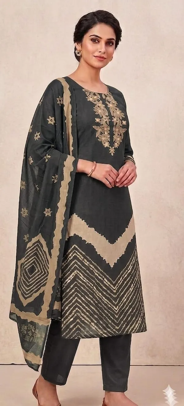 Unstitched_Gajji_Cotton_Printed_Suit_With_Neck_Embroidery_Neck_Embroidery_Printed_Fabric_Gajji_Cotton_Unstitched_Dupatta_Included