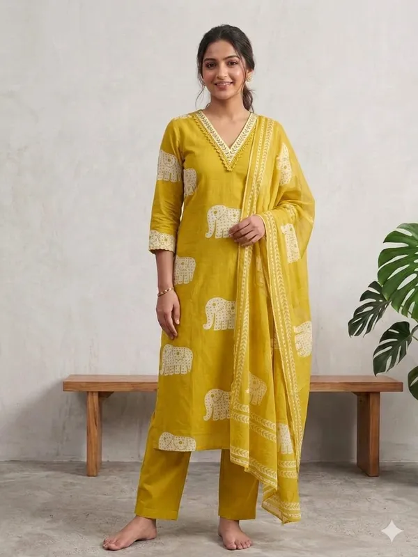 Unstitched_Designer_Printed_Jaam_Cotton_Suit_With_Neck_Elephant_Print_Blue_Colour_Includes_Dupatta_3_4_Sleeves_V_Neck_Design