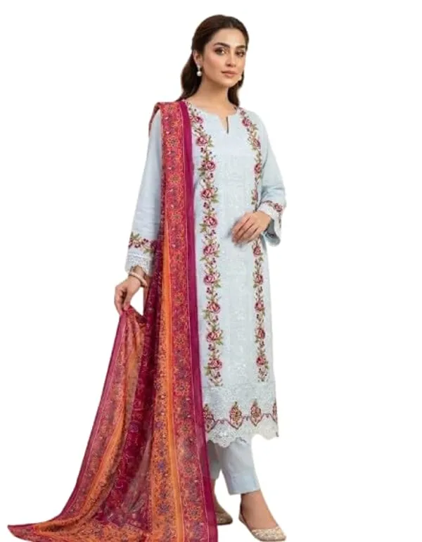 Unstitched_Heavy_Embroidered_Pakistani_Style_Suit_Floral_Embroidery_Dupatta_Included_Light_Blue_Colour_3_Piece_Set_Ethnic_Wear
