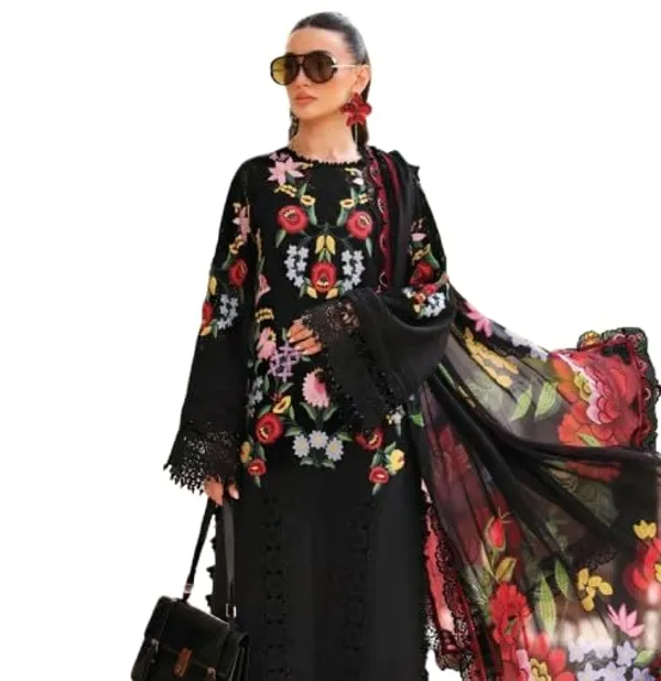 Unstitched_Chikankari_Heavy_Embroidery_Cotton_Suit_Floral_Embroidery_Pakistani_Style_Lace_Detailing_Full_Sleeves_Cream_Colour
