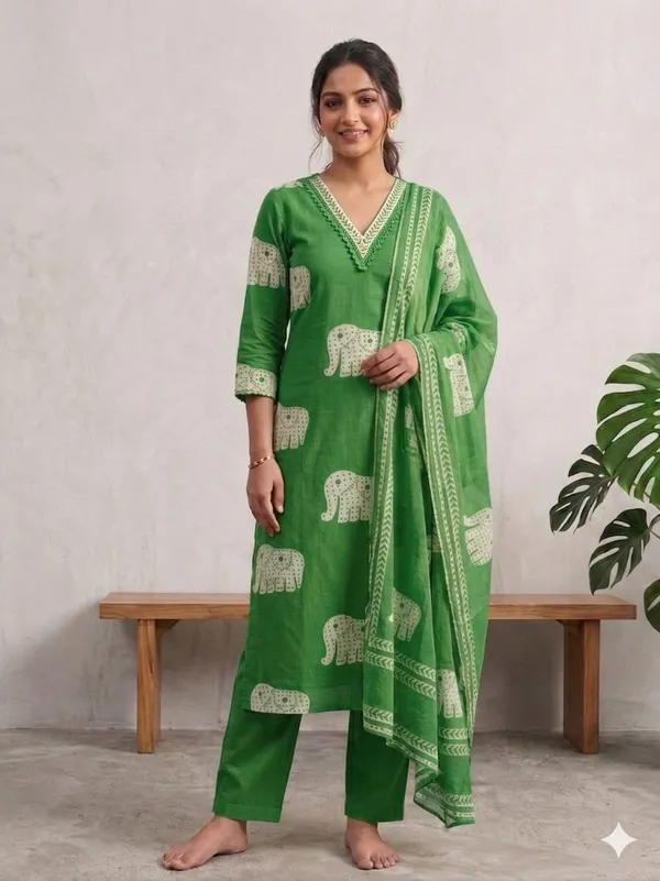 Unstitched_Designer_Printed_Jaam_Cotton_Suit_With_Neck_Elephant_Print_Blue_Colour_Includes_Dupatta_3_4_Sleeves_V_Neck_Design