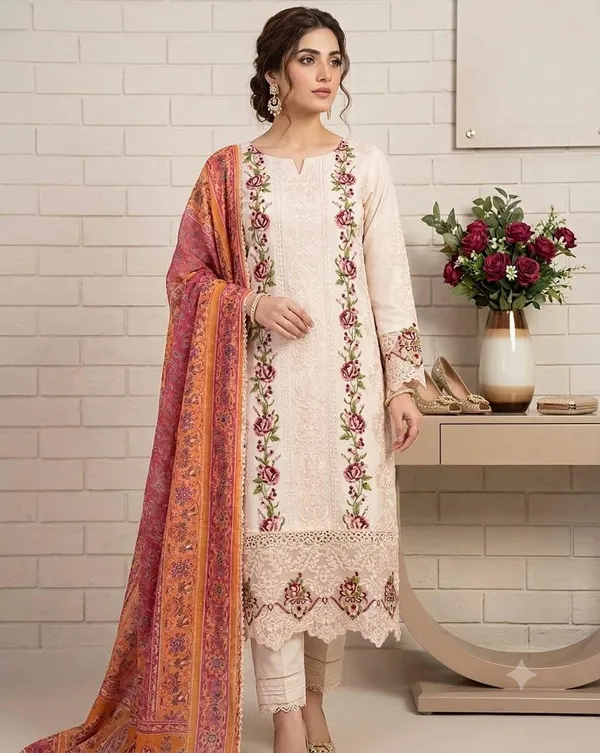 Unstitched_Heavy_Embroidered_Pakistani_Style_Suit_Floral_Embroidery_Dupatta_Included_Light_Blue_Colour_3_Piece_Set_Ethnic_Wear