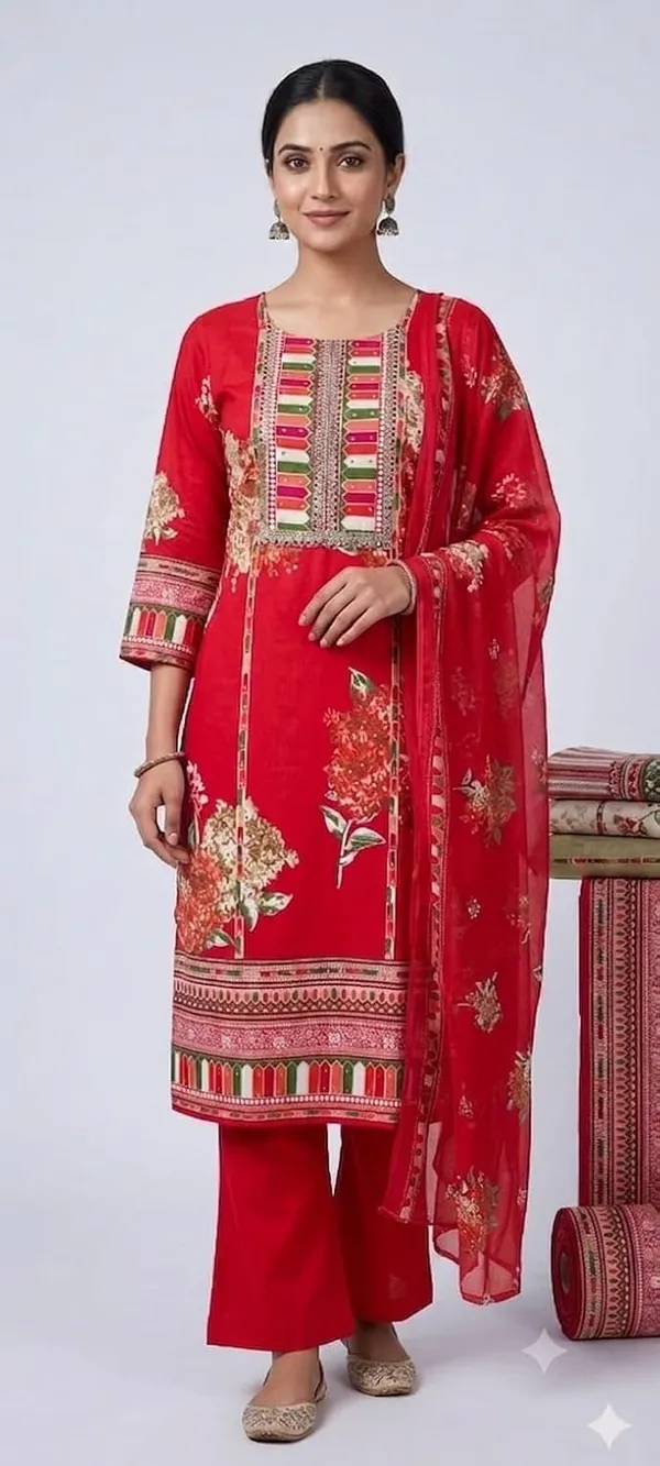 Unstitched_Pure_Cotton_Suit_With_Designer_Neckline_Mustard_Floral_Print_3_Piece_Set_With_Dupatta_Embroidered_Yoke_Straight_Palazzo_Pants