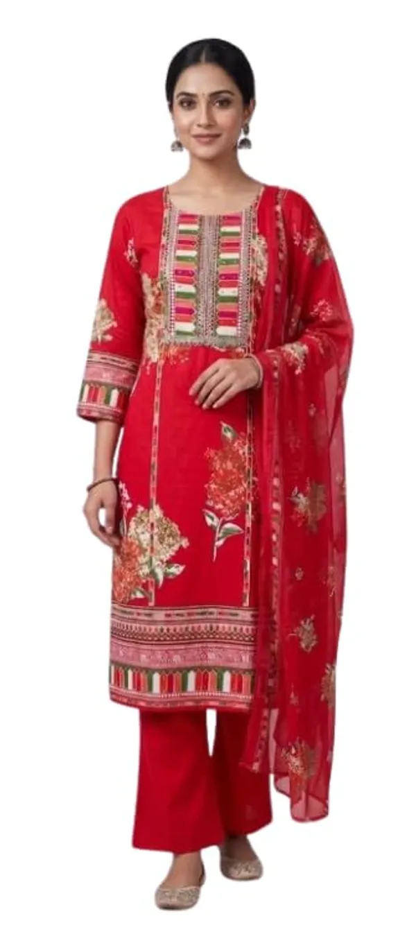 Unstitched_Pure_Cotton_Suit_With_Designer_Neckline_Mustard_Floral_Print_3_Piece_Set_With_Dupatta_Embroidered_Yoke_Straight_Palazzo_Pants