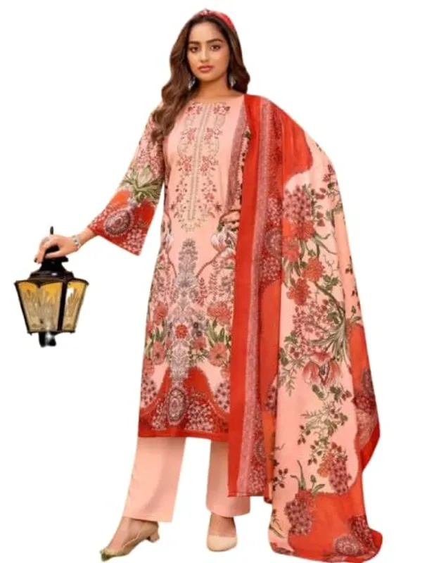 Unstitched_Cotton_Embroidered_Pakistani_Suit_Peach_Floral_Floral_Print_With_Dupatta_3_4_Sleeves_Straight_Kurta_Ethnic_Wear