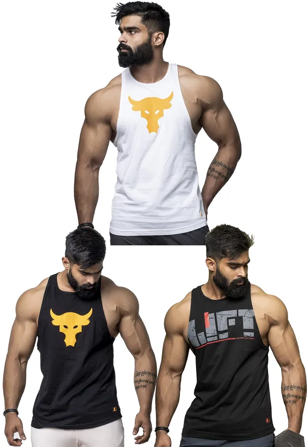 Black_And_White_Cotton_Regular_Fit_Sleeveless_Stringer_Y_Back_Tank_Tops_Look_For_Men
