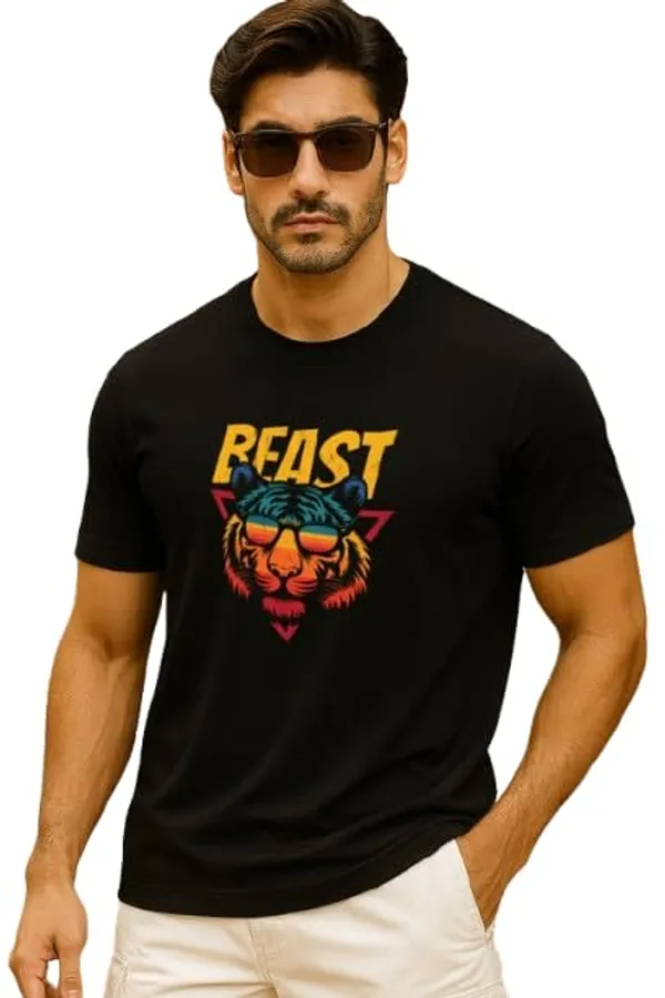 Black_Cotton_Blend_Printed_T_Shirt_For_Men