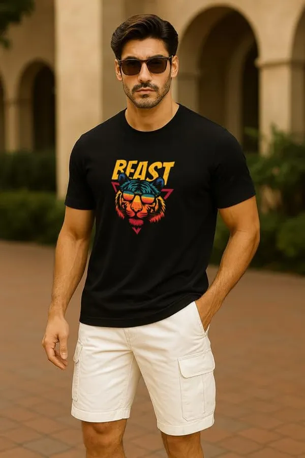 Black_Cotton_Blend_Printed_T_Shirt_For_Men